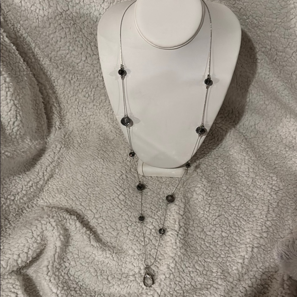 Paparazzi Silver and Smoky Gray/Black Lanyard Necklace